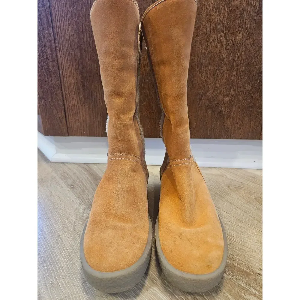 HOGL Orange Suede Leather Mid-Calf Wedge Pull On Boot sz 7 Minimalist Winter